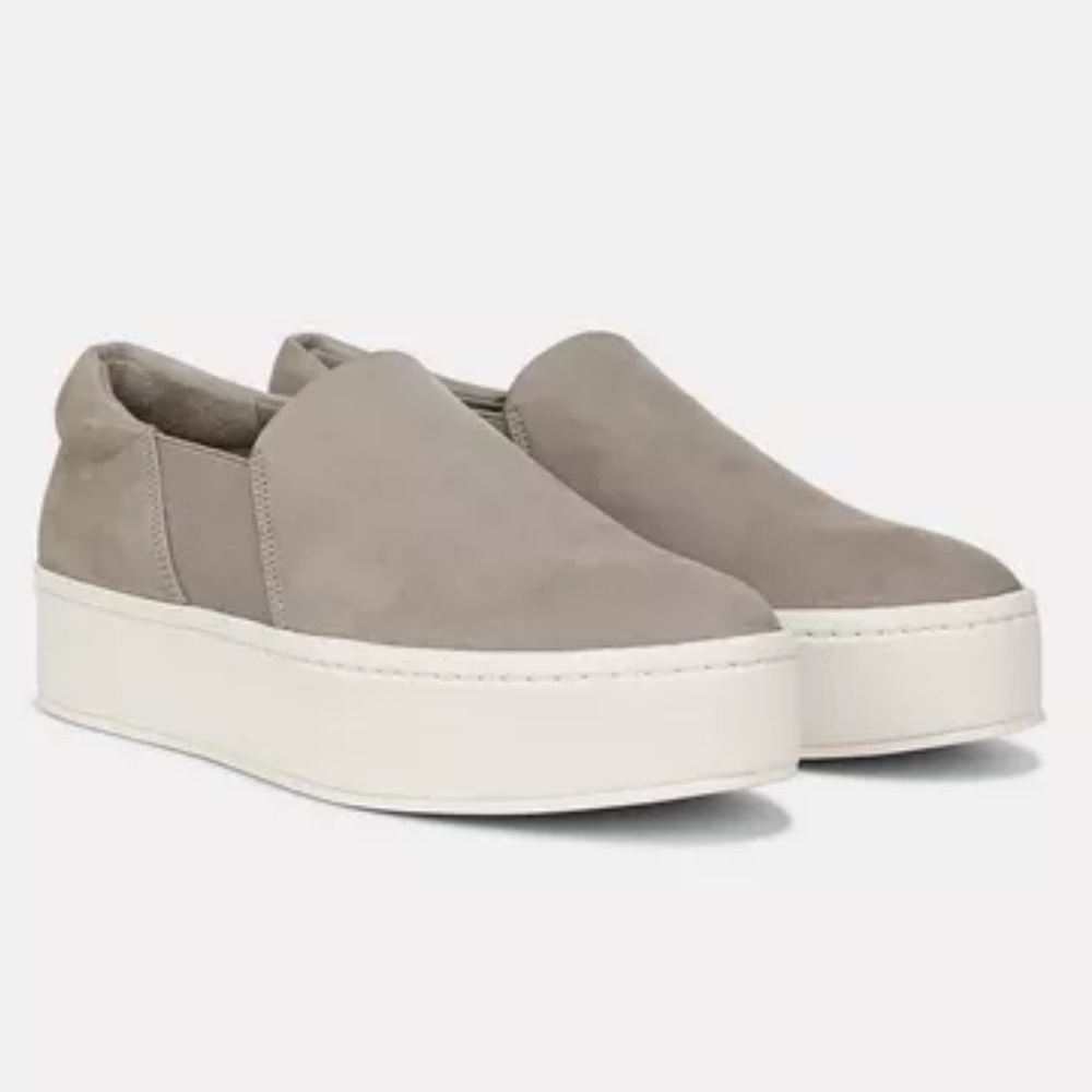 Vince Womens Warren Platform Slip On Sneakers Hazelstone Grey taupe
 Suede 9